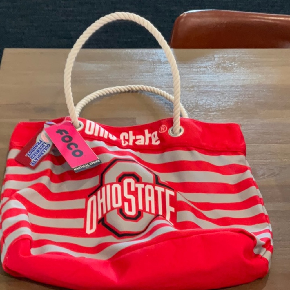 Ohio State Buckeyes Nautical Striped Tote Bag - Magnet closure.